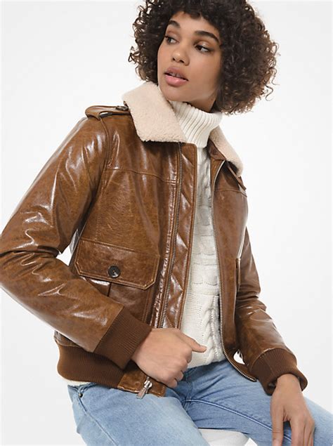 michael kors crinkled leather jacket|Michael Kors faux leather jacket.